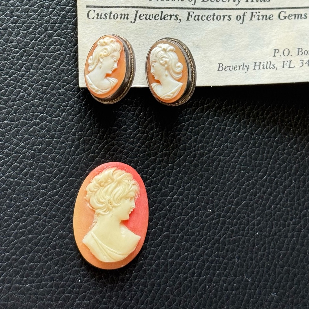 Vintage Hand Carved Shell Cameo Earrings & Brooch/Pendant 12K Gold 503 RomanLady